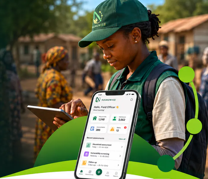 Namuwise field officer using the app on her phone